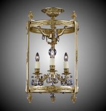 American Brass & Crystal LTFM2213-O-21S-PI - 3 Light 13 inch Semi-Flush Lantern with Clear Curved glass & Crystal